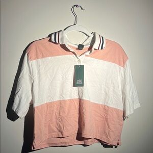 Wild Fable Pink and White Color-Blocked Polo Shirt